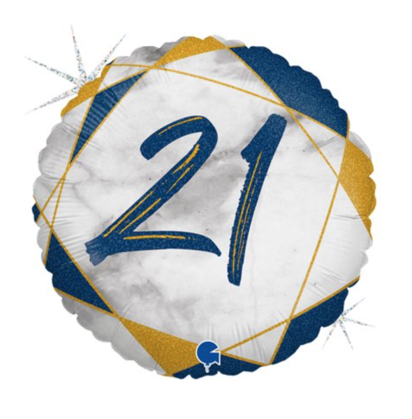 Folienballon - Marmoriert blau, Zahl 21 - ø 43cm